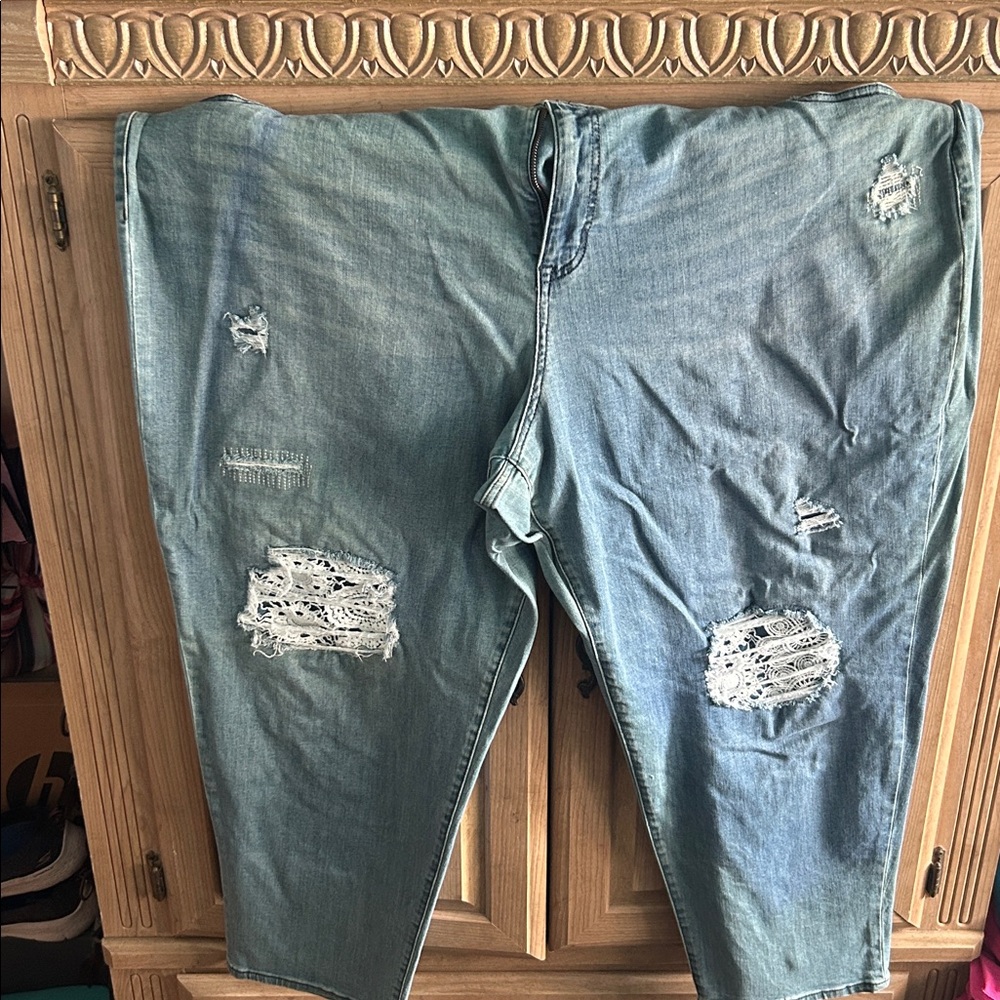 Lane Bryant Blue Distressed Straight Leg Jeans